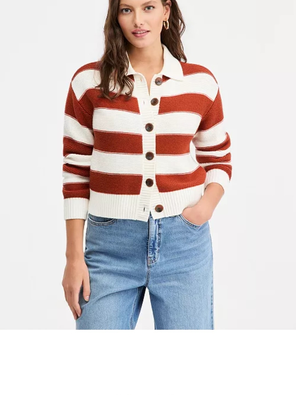 Striped Button-Front Sweater Cardigan